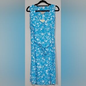 NWT Expressions Button Front Floral Dress Size L Blue Sleeveless Fairy Cottage